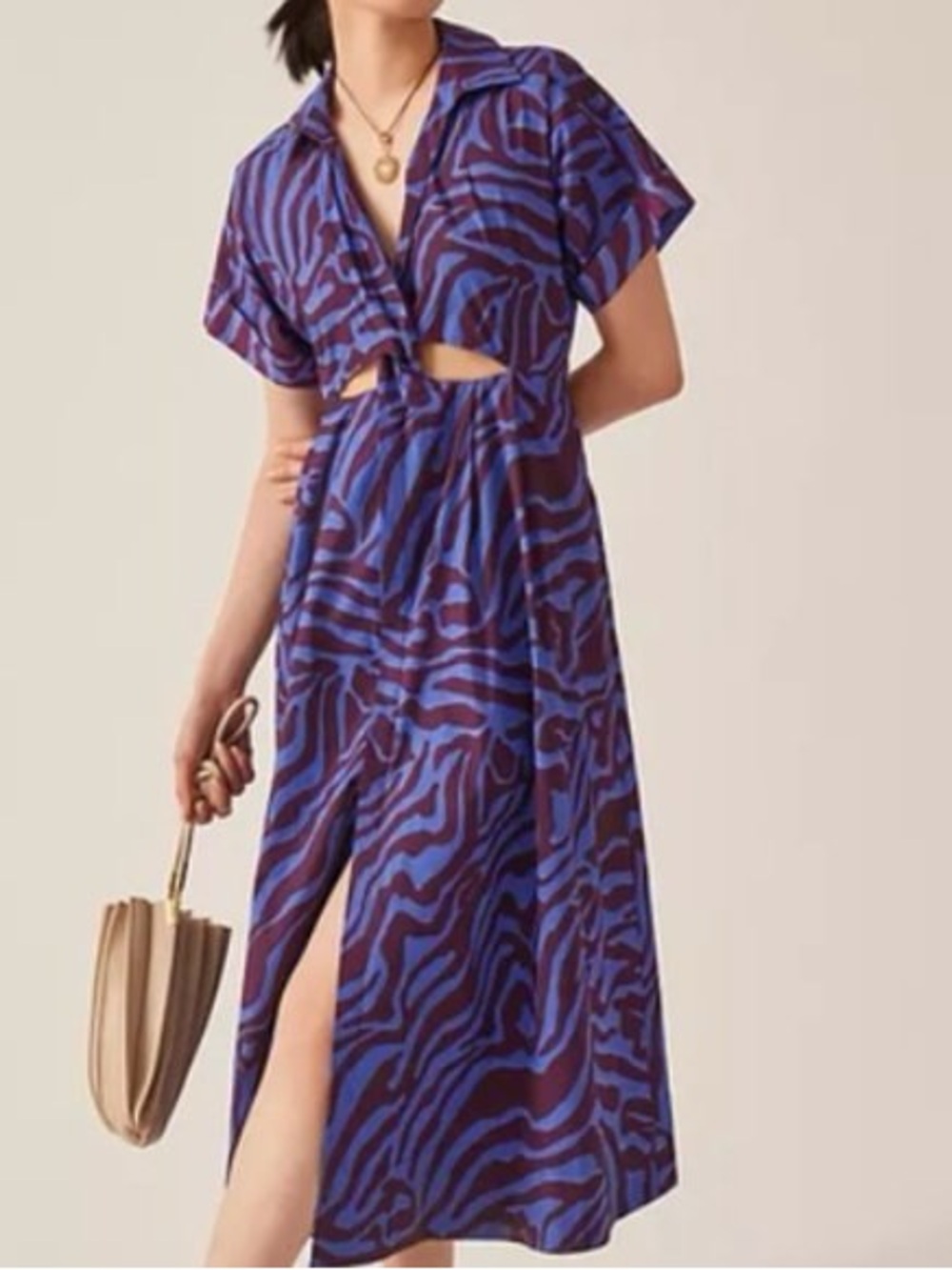 Anthropologie Blue and Purple Zebra Print Midi Dress